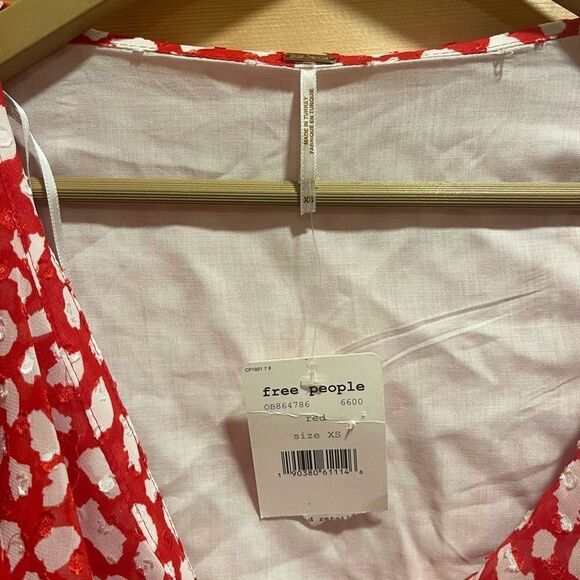 NWT FREE PEOPLE Red & White Frenchie Wrap Dress,size XS - Picture 2 of 8